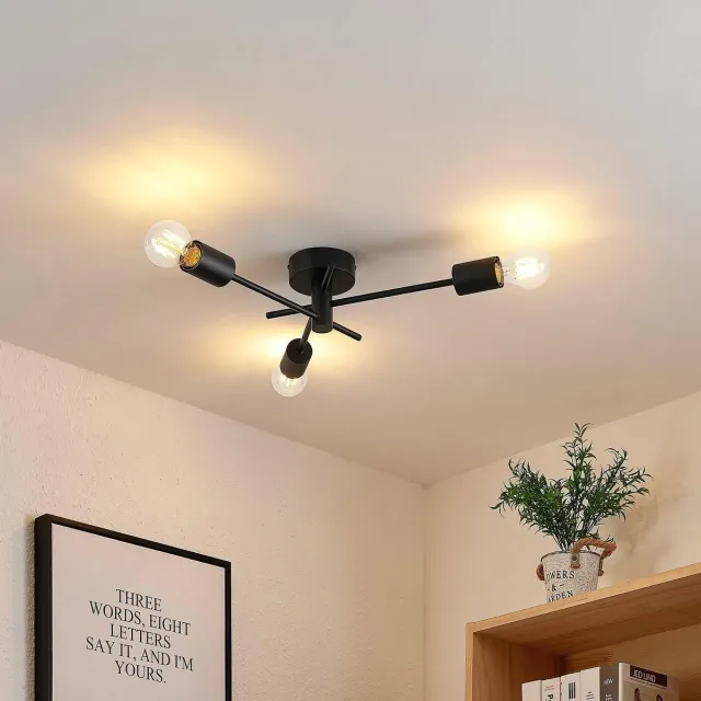 Lindby plafondlamp - 3lichts - Ijzer - H: 11 cm - E27 - zwart mat