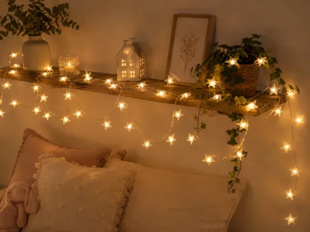 Lynn's Led Sterretjes Lichtsnoer - 6 meter - 40 Lichtjes - Warm Wit - Batterij - Slaapkamer