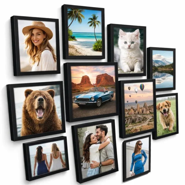 BOTC Fotolijsten Set - 10-Delige Fotolijst Collage - Voor Foto’s 10x15, 13x18 & 20x25 cm - Staand & Wandmontage - Zwart
