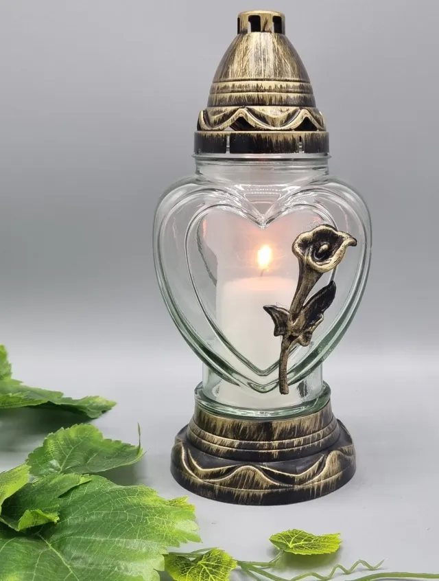 Herdenkingslichtjes Herdenkingslicht - P39 - Goud - Transparant glas - Calla - Grafkaars – Graflicht – Graflantaarn – Grafdecoratie - Windlicht