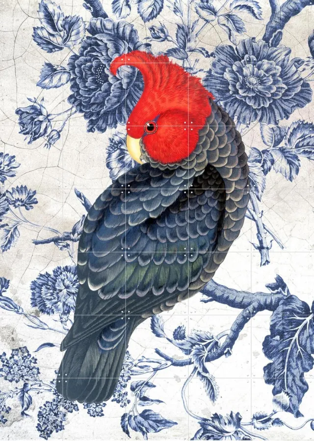 IXXI Chinoiserie Cockatoo, Marja van den Hurk - 100 x 140 cm - Grote wanddecoratie en posters Woonkamer, Gang, Eetkamer, Vogels Blauw