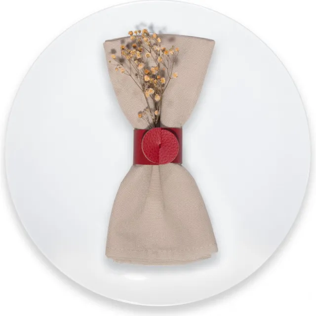 SKINNATUR Servetringen Set van 12 – Rood (Salsa) – Ø 4 cm – Gerecycleerd Leer – Servethouders voor Tafeldecoratie