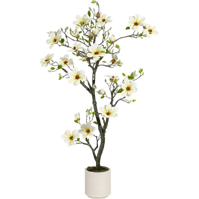 Happiq Kunstmatige Magnolia Boom 150 cm - Grote Kunstplant voor Binnen & Buiten - Realistische Bloesem Groen