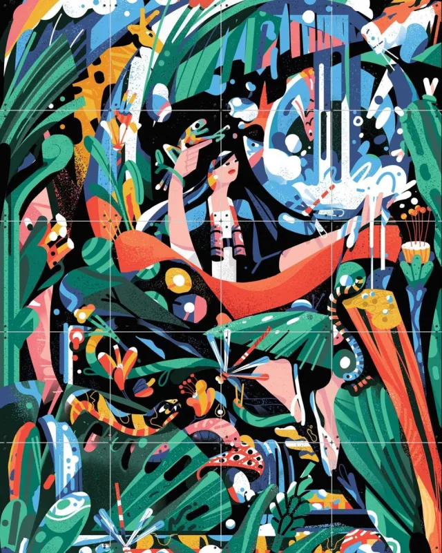 IXXI Jungle 1, Studio Muti - 80 x 100 cm - Grote wanddecoratie en posters - Kleurrijk, Illustraties, Pop art, Digitale Kunst, Grafisch Ontwerp Groen / Donkere tinten