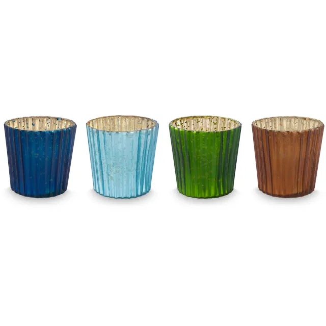 Pip Studio Waxinelichthouders - Blauw - Set van 4 - Glas - 7 x 7 cm Veelkleurig