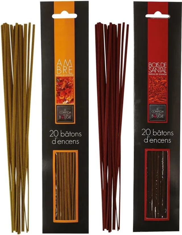 Atmosphera Wierook stokjes - set van 2 geuren - Amber en Sandelhout - 25 cm - Ontspanning Bordeaux rood