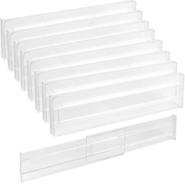 Famanu 8 stuks verstelbare ladeverdelers, ladeverdeler, verstelbaar, transparante kunststof lade-organizer voor keuken, badkamer en slaapkamer, 27,5-52 cm