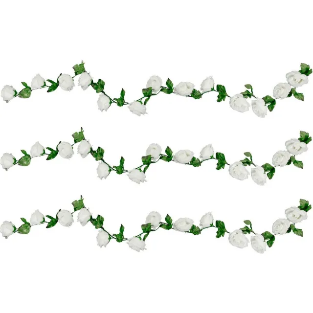 CHAKS Rozen bloemenslinger - 3x - kunstplant/bloem - wit - 220 cm
