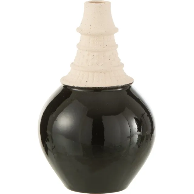 J-Line vaas Hals Hoog - keramiek - zwart/beige - small - 26 cm hoog