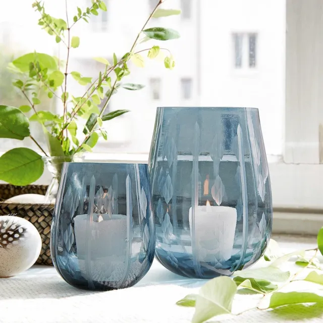 Loberon Windlicht set van 2 Danisar blauw