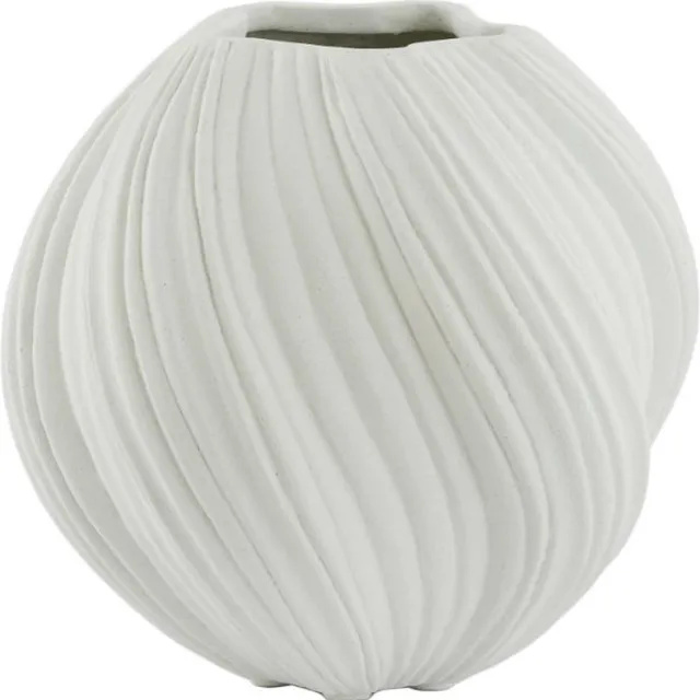 Light & Living Vaas Yatung - Crème - Ø34cm - Steen - Modern - Bloemenvaas - Woondecoratie - Decoratieve vaas voor woonkamer of slaapkamer Wit