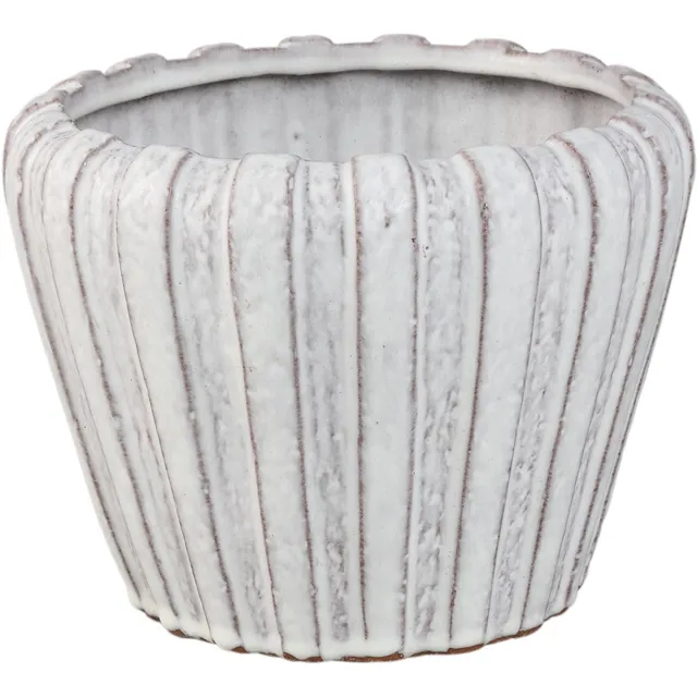 PTMD Mirei White Ceramic Pot Vertical Ribbed Round Wit