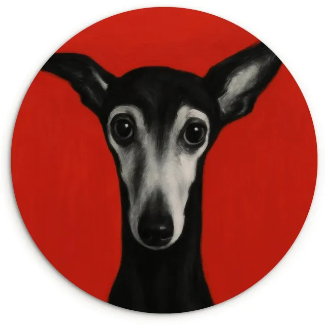 WallCircle Wandcirkel 90x90 cm - Muurcirkel Windhond - Minimalistisch - Rood - Muurdecoratie woonkamer - Wanddecoratie slaapkamer - Kamer decoratie accessoires - Ronde schilderijen