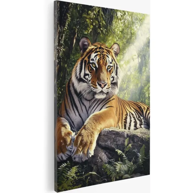Saammp Canvas Schilderij - Tijger in zonneschijn - Dieren - Natuur - 75x100 - Foto op canvas - Wanddecoratie - Muurdecoratie Woonkamer - Slaapkamer decoratie - Canvas Print Multicolor