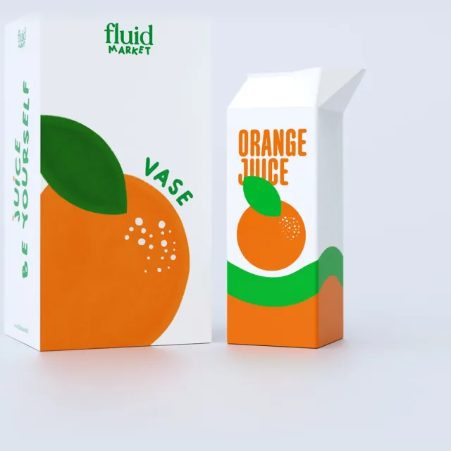Fluid Market vaas 8x8x23cm orange juice wit / oranje Multi color