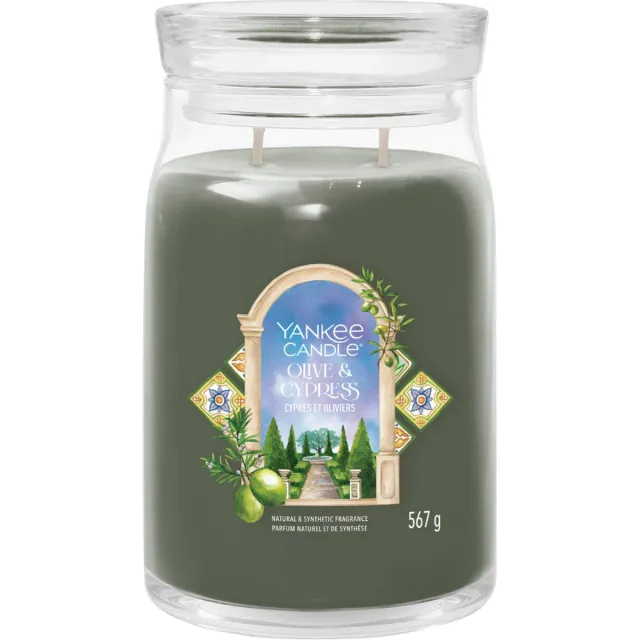 Yankee Candle Olive & Cypress Large Jar Geurkaars - 90 branduren - twee lonten Groen