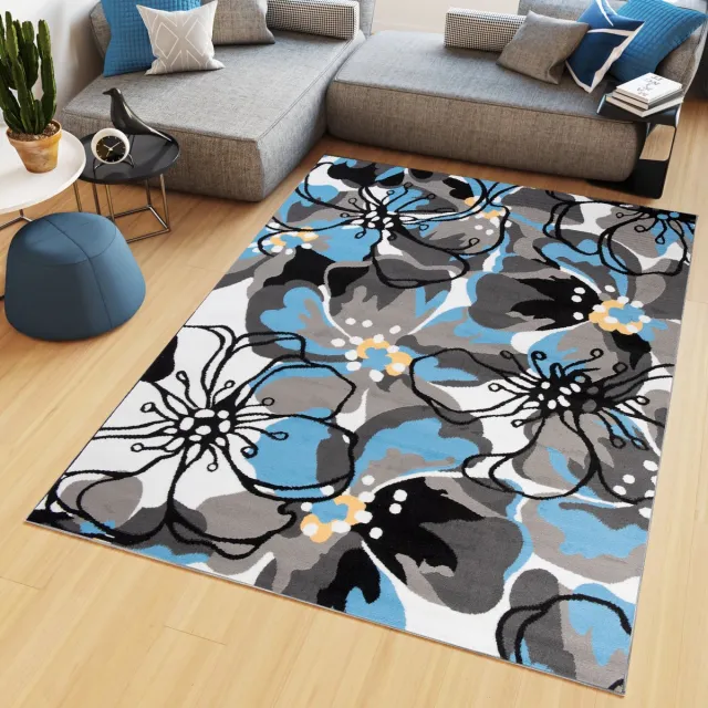 Tapiso Maya Vloerkleed Grijs Blauw Bloemen Laagpolig Tapijt Blauw Grijs Antraciet 2