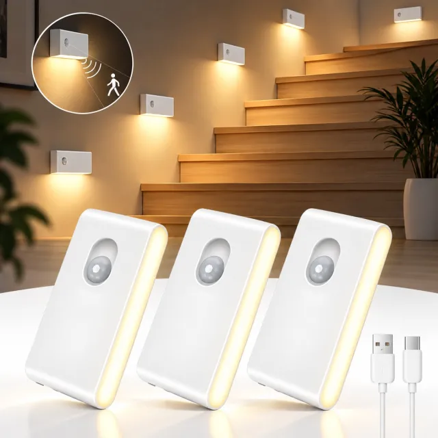Sounix Kastverlichting Draadloos - Draadloze ledlamp met Bewegingsensor - Set van 3 stuks - Warm Wit - Magnetische Montage - Wit