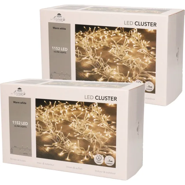 Anna's Collection Clusterverlichting - Set van 2x stuks - warm wit - 1152 lampjes - 11M - timer