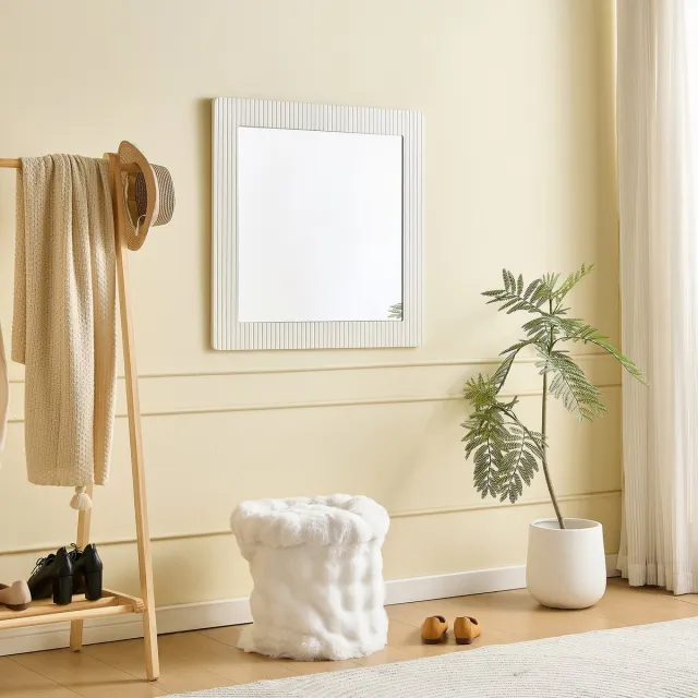 DESMIU Wandspiegel Vierkant 80 X 80 Cm Wit Mdf-Rahmen In Houtlook Helder Spiegelbeeld Voor Hal Slaapkamer En Woonkamer