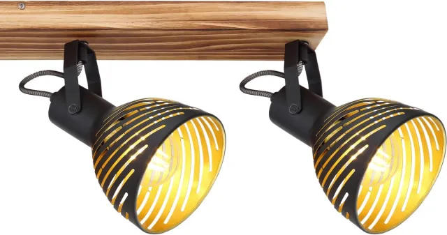 Globo Plafondlamp zwart goud woonkamerlamp landhuis plafondspot 4 vlammen houten lamp, draaibare spot strip, metaal, 4x E27 fitting, LxBxH 80x12,5x25 cm