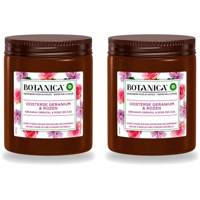 Air Wick 2 x Botanica by Air Wick - Geurkaars - Geranium & Rozen - 40 Uur Brandduur - Voordeelverpakking - 2 stuks Wit