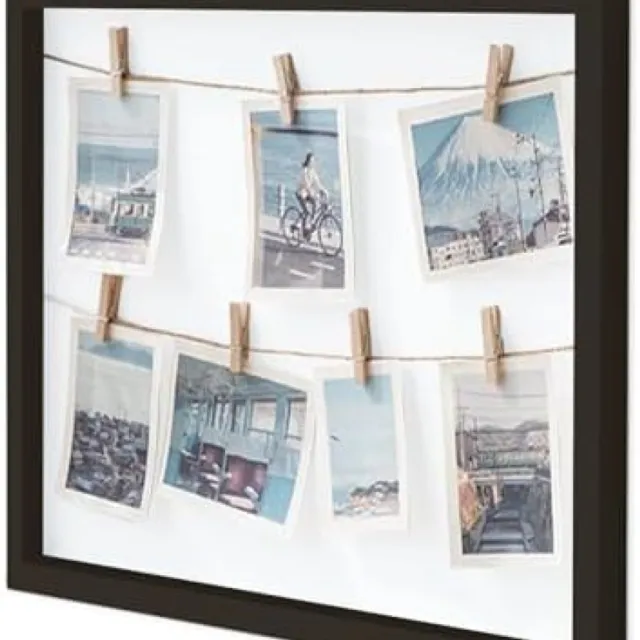 PromoHome Fotocollage Wanddecoratie met Houten Klemmen - Zwart Vierkant Design