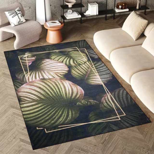 Tapiso Flannel Printed Vloerkleed Botanisch Groen Antislip Wasbaar Tapijt Maat- 80x150 Groen Donker