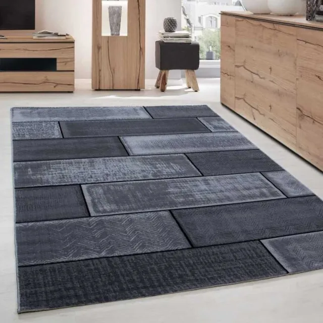 TapisTrend Designer tapijt Zwart Modern vloerkleed voor de woonkamer, baksteenmotief, kortpolig