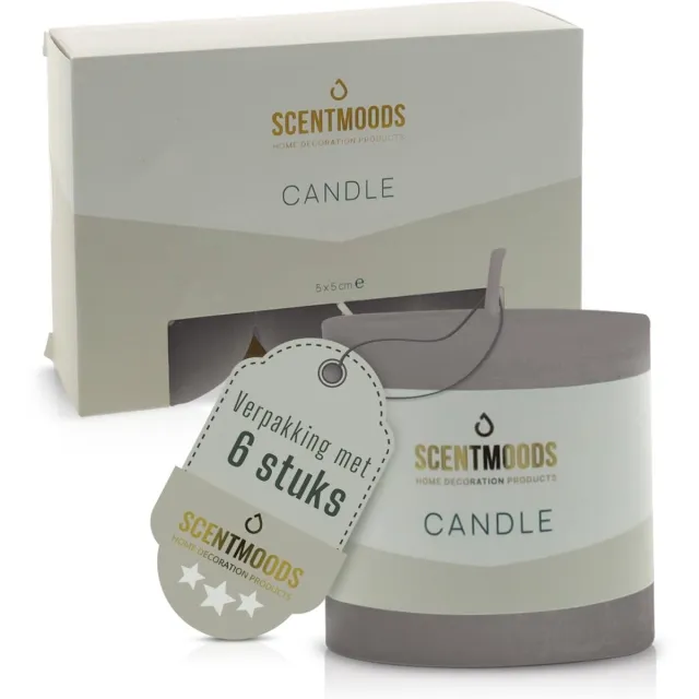 Scentmoods Rustieke Kaarsen - Set van 6 - Grijs - Kaars - 5x5cm