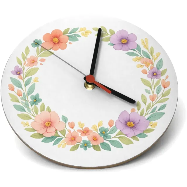 Mr Cadeautjes Klok rond Ø 19 - design Ronde seizoenskrans met buitenste ring van bladeren en binne | cadeau Wit