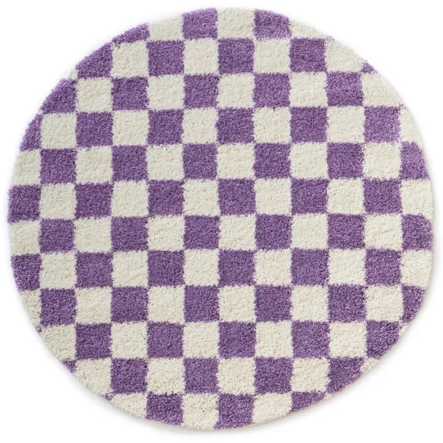 Boho&me Rond checkerboard vloerkleed - Check ivoor/lila 300