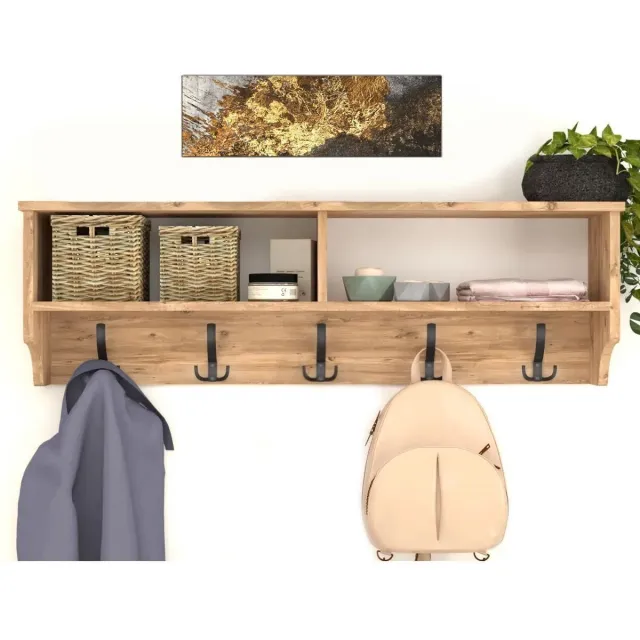 sns home Kapstok - Wandkapstok - 5x2 haken - Pijnboom - 120x37x22