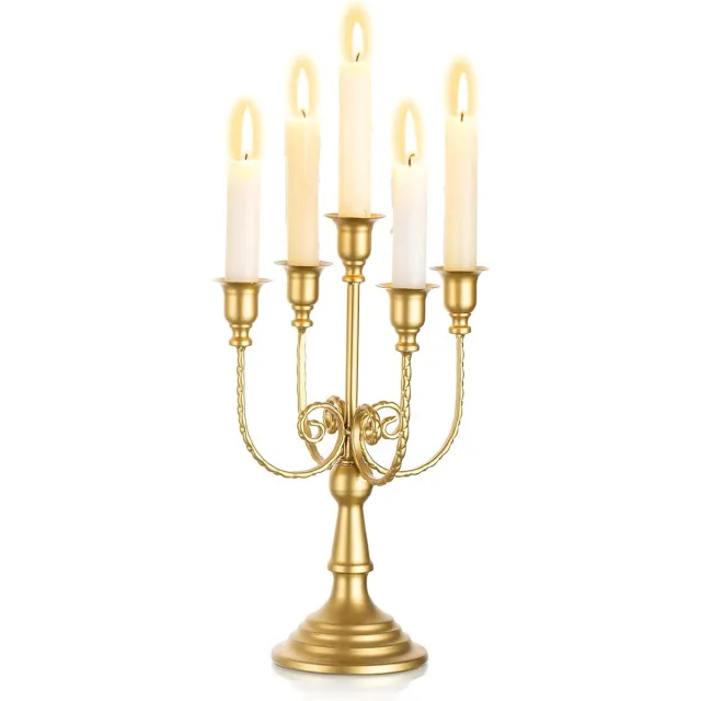 Hoomall Gouden Metalen Kandelaar - 5-Armen - 29,5 cm - Kaarsenhouders - Kaarsenstandaard - Decoratieve accessoires - Kandelaars - Metaal - Goud