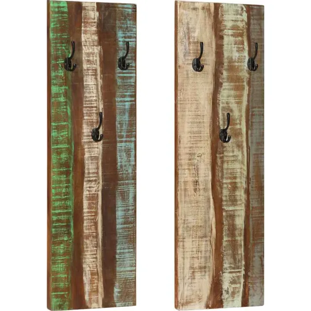vidaXL Wandkapstokken 2 st 36x3x110 cm massief gerecycled hout Meerkleurig