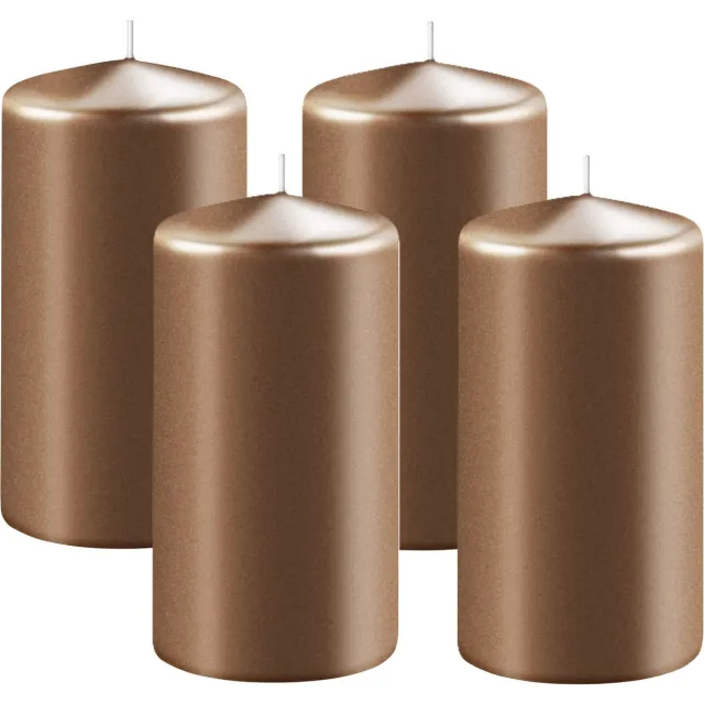 Enlightening Candles Cilinderkaars/stompkaars - 4x - koper - D6 x H15 cm - 58 branduren - Dikke kaarsen - Voor kandelaar of plateau