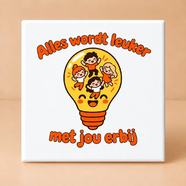 Bedruk King Schattige Gezelligheidsmaxxing Tegel – Vrolijke Decoratie met Kawaii Quote voor Knusse Interieurs - 11 x 11 cm Wit
