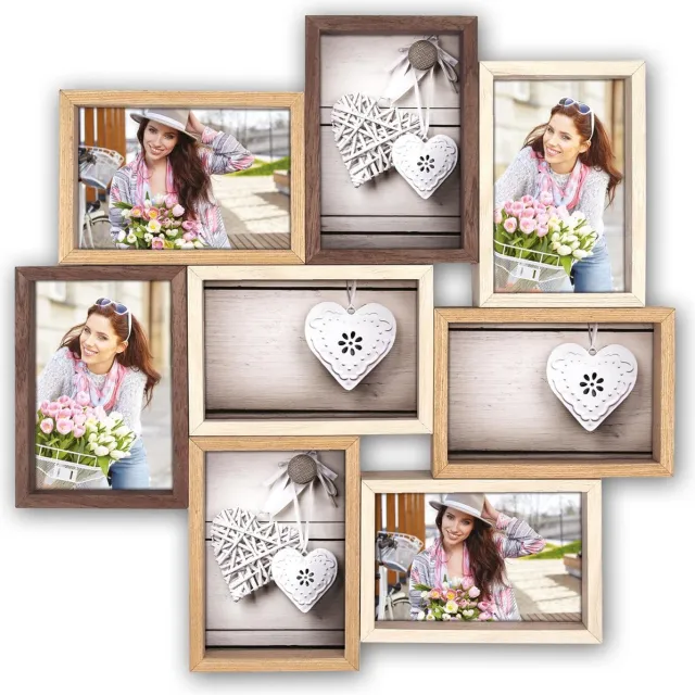 Zep Montreaux houten galerie / multi fotolijst in bruin tinten voor 8 foto's 13x18 (formaat 53 x 53 cm) - TY013 Beige;Brown