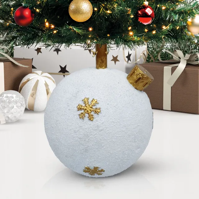 Family Christmas Kerstboomstandaard Kerstbal – Decoratieve Kerstboomvoet van Kunststeen – Stevige Boomstandaard met Gouden Sneeuwvlokken – Wit/Goud 1 Stuks [58593]