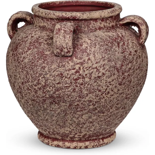Famanu Handgemaakte keramische vaas met handvatten, vintage terracotta tafelvaas voor pampasgras Type 1 rood