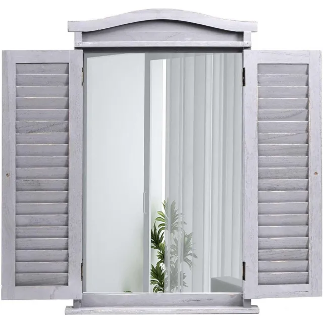 MCW Wandspiegel Badkamerspiegel Badkamerspiegel venster met luiken, 71x46x5cm ~ shabby grijs