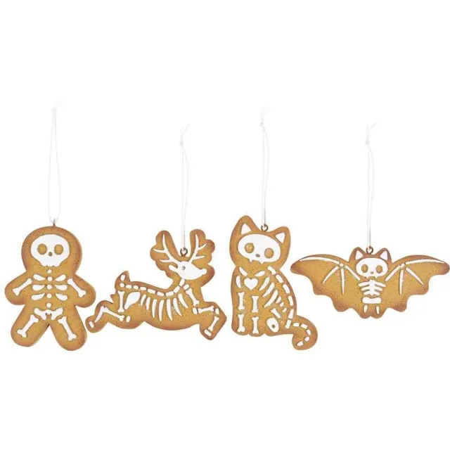 Something Different Set of 4 Creepy Skeleton Cookie Ornaments Kerstballen - Multicolours