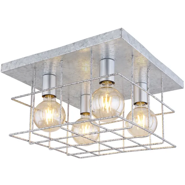 Globo Plafondlamp Woonkamerlamp Ganglamp Eetkamerlamp, rastervorm zink, 4 vlammen, E27, H 26 cm zilver