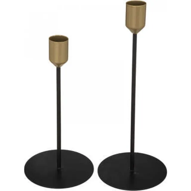 b-home-interieur.be Kandelaren set van 2 Ronde kandelaren metaal max h23 - zwart zwart & Goud