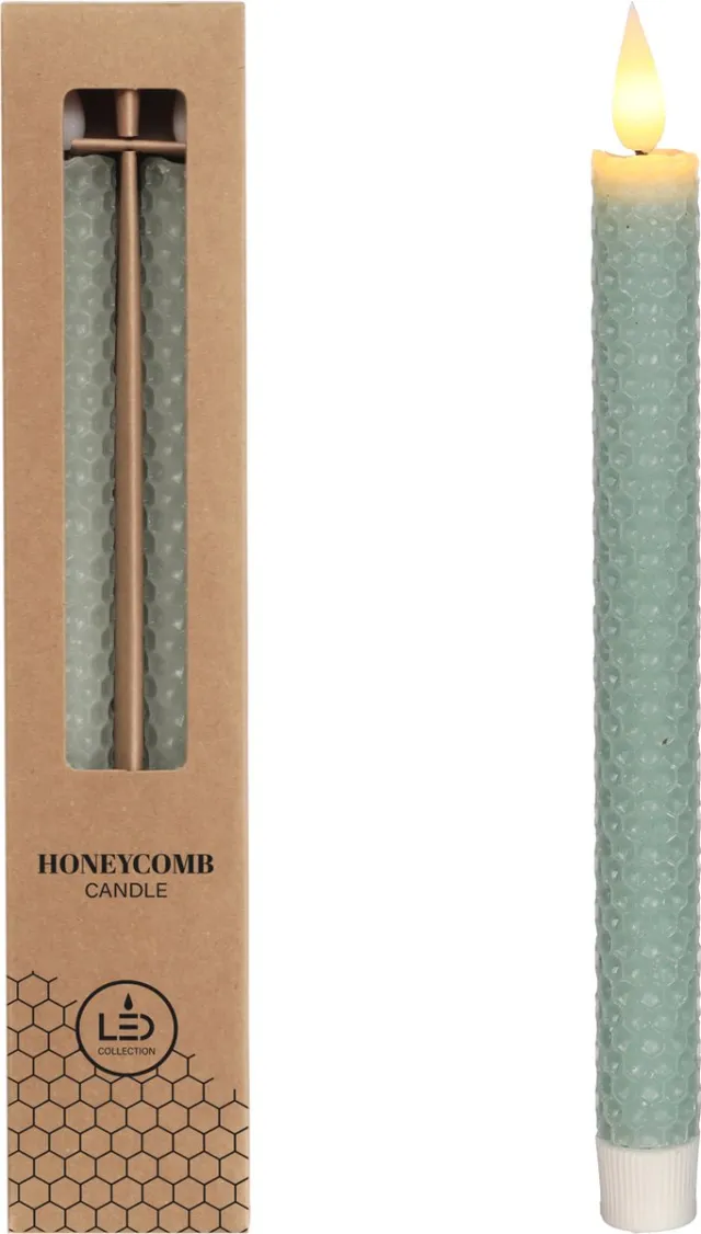 PacklinQ LED honeycomb kaars Ø2.2 h. 25cm Eucalyptus Groen (set 2 st)
