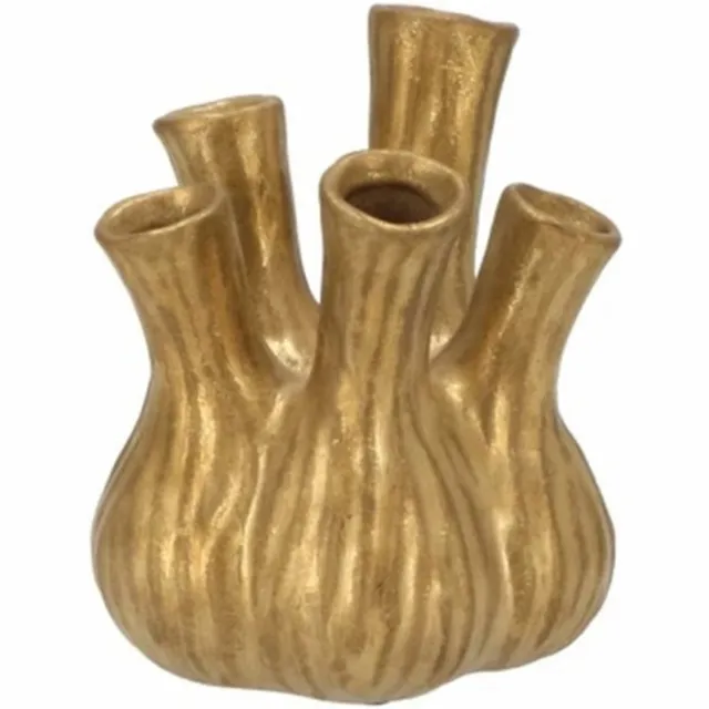 Home & Styling Bloemenvaas Tulips - tulpenvaas - mat goud - D13 x H16 cm - keramiek - toetervaas Goudkleurig