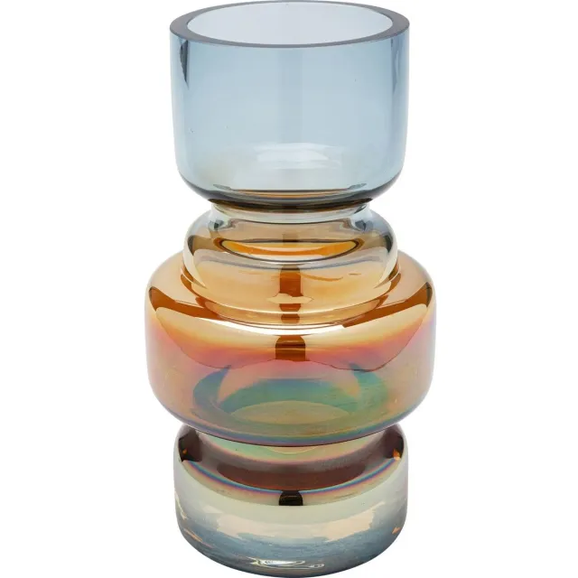 Unyqoos Kleurrijke en veelzijdige vaas voor bloemen en decoratie in huis, Blauw/Oranje, Glas, 18cm