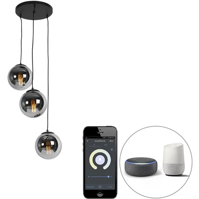 QAZQA pallon - Art Deco LED Smart Hanglamp incl. wifi - 3 lichts - Ø 45 cm - Zilver - Woonkamer | Slaapkamer | Keuken Zilver Smart LED