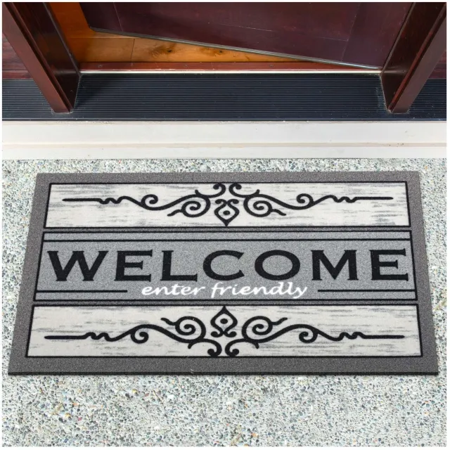 ANRO Welcome Enter Friendly Deurmat Grijs 40x68 cm - Antislip