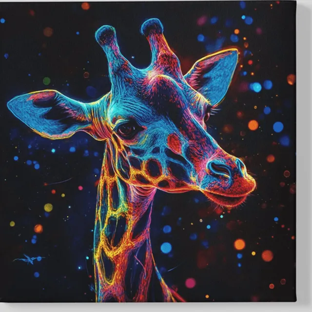 Trendex Global Vierkant Canvas Schilderij - Giraffe - Kleurrijk - 40x40x2 cm